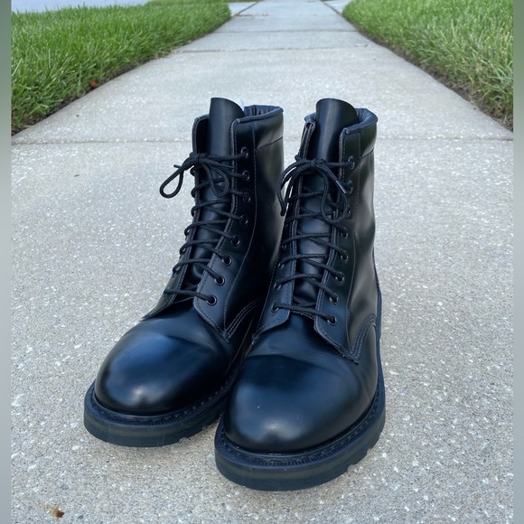 Vintage NPS Northamptonshire Society High Shine 8 Eye Boots • Size 10 N Black - Picture 1 of 11